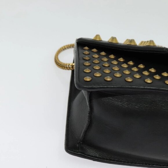SAINT LAURENT Studs Chain Shoulder Bag Leather Black Gold Auth bs29263 - Picture 4 of 16